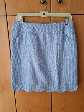 J. Peterman Seersucker Short Skirt with Scalloped Hem